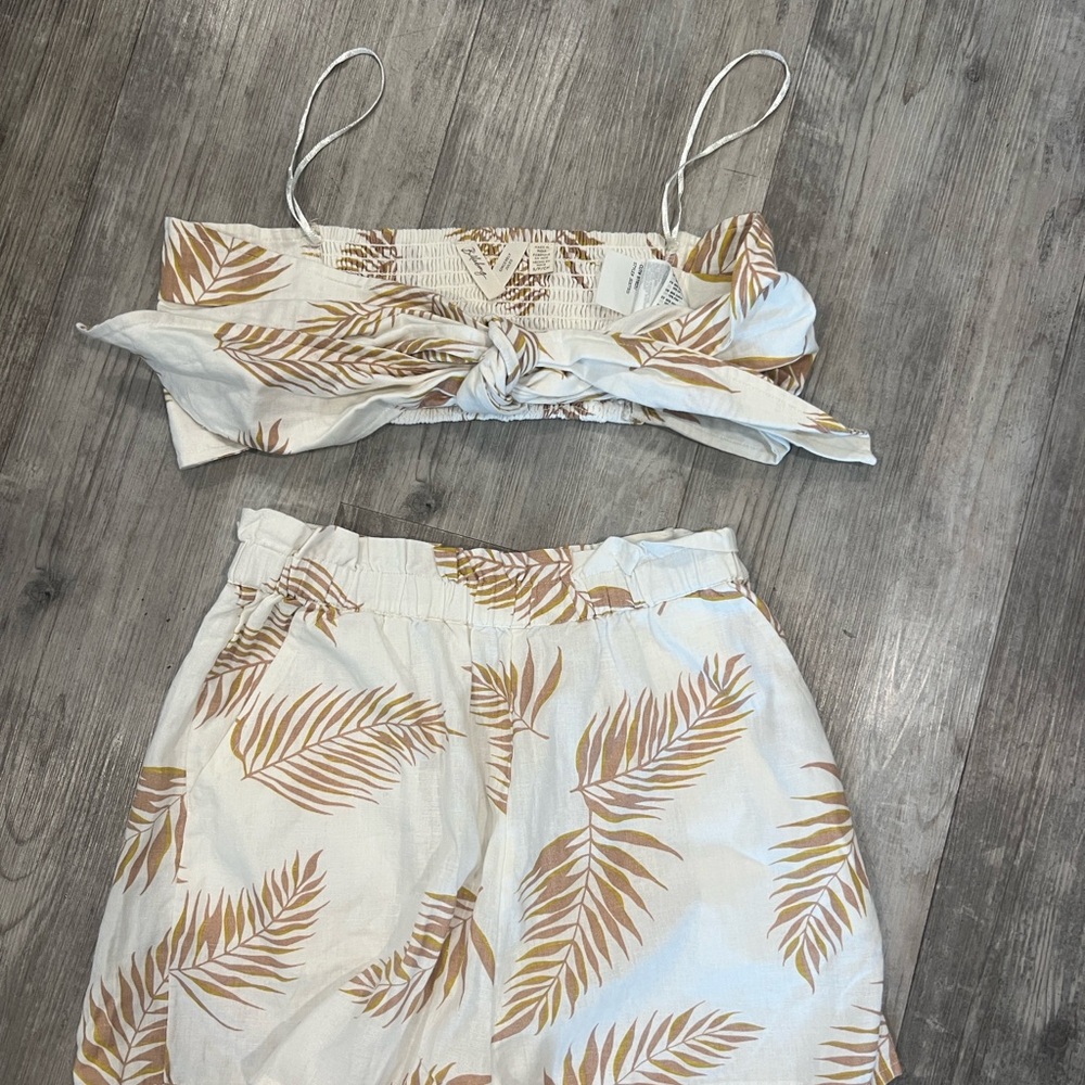 Billabong Cream and Brown Leaf Print Jumpsuit